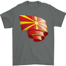 Curled Macedonia Flag Macedonian Day Football Mens T-Shirt 100% Cotton Charcoal