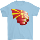 Curled Macedonia Flag Macedonian Day Football Mens T-Shirt 100% Cotton Light Blue