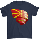 Curled Macedonia Flag Macedonian Day Football Mens T-Shirt 100% Cotton Navy Blue