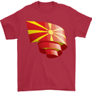 Curled Macedonia Flag Macedonian Day Football Mens T-Shirt 100% Cotton Red