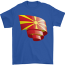Curled Macedonia Flag Macedonian Day Football Mens T-Shirt 100% Cotton Royal Blue
