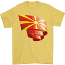 Curled Macedonia Flag Macedonian Day Football Mens T-Shirt 100% Cotton Yellow