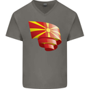 Curled Macedonia Flag Macedonian Day Football Mens V-Neck Cotton T-Shirt Charcoal
