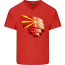 Curled Macedonia Flag Macedonian Day Football Mens V-Neck Cotton T-Shirt Red