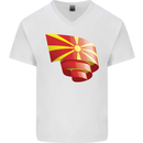 Curled Macedonia Flag Macedonian Day Football Mens V-Neck Cotton T-Shirt White