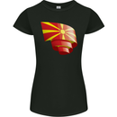 Curled Macedonia Flag Macedonian Day Football Womens Petite Cut T-Shirt Black
