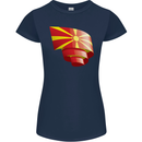 Curled Macedonia Flag Macedonian Day Football Womens Petite Cut T-Shirt Navy Blue