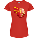 Curled Macedonia Flag Macedonian Day Football Womens Petite Cut T-Shirt Red