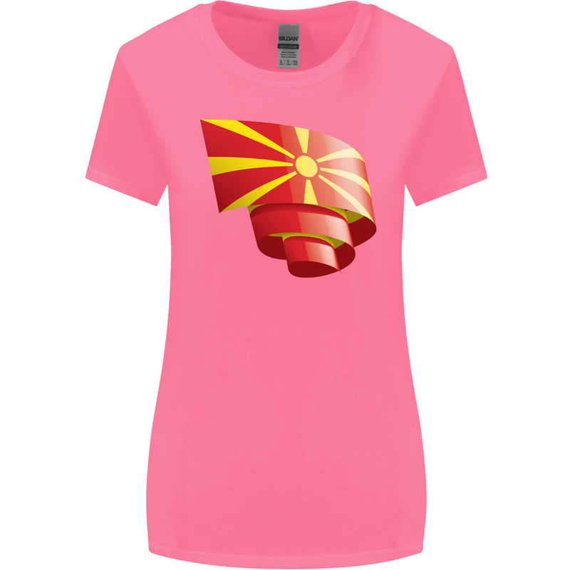 Curled Macedonia Flag Macedonian Day Football Womens Wider Cut T-Shirt Azalea