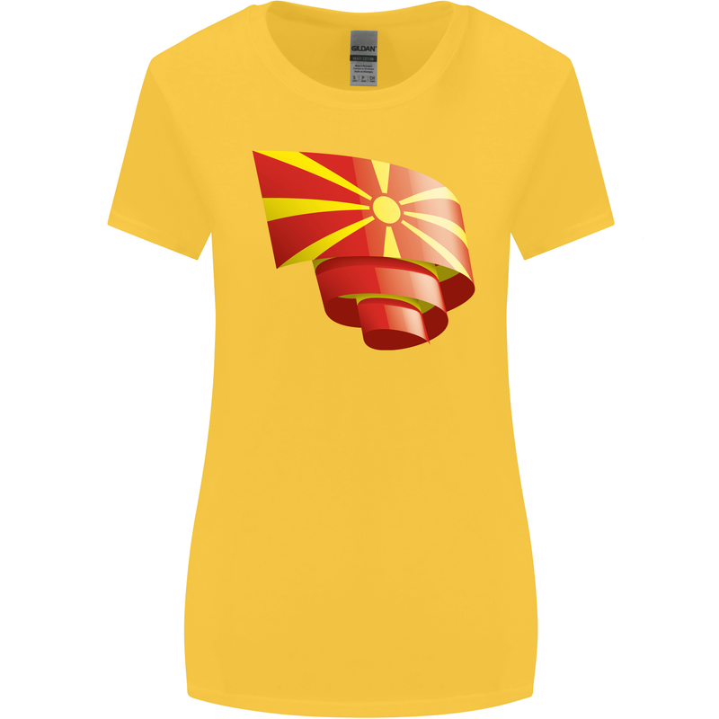 Curled Macedonia Flag Macedonian Day Football Womens Wider Cut T-Shirt Yellow