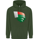 Curled Madagascar Flag Madagascan Day Football Childrens Kids Hoodie Forest Green
