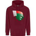 Curled Madagascar Flag Madagascan Day Football Childrens Kids Hoodie Maroon