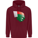 Curled Madagascar Flag Madagascan Day Football Childrens Kids Hoodie Maroon