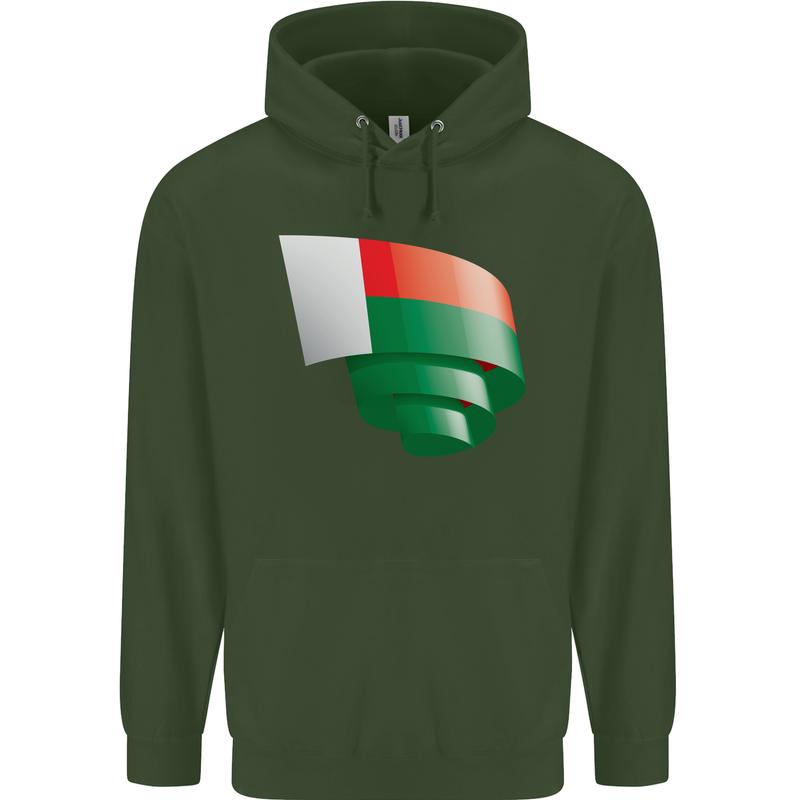 Curled Madagascar Flag Madagascan Day Football Mens 80% Cotton Hoodie Forest Green