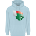 Curled Madagascar Flag Madagascan Day Football Mens 80% Cotton Hoodie Light Blue