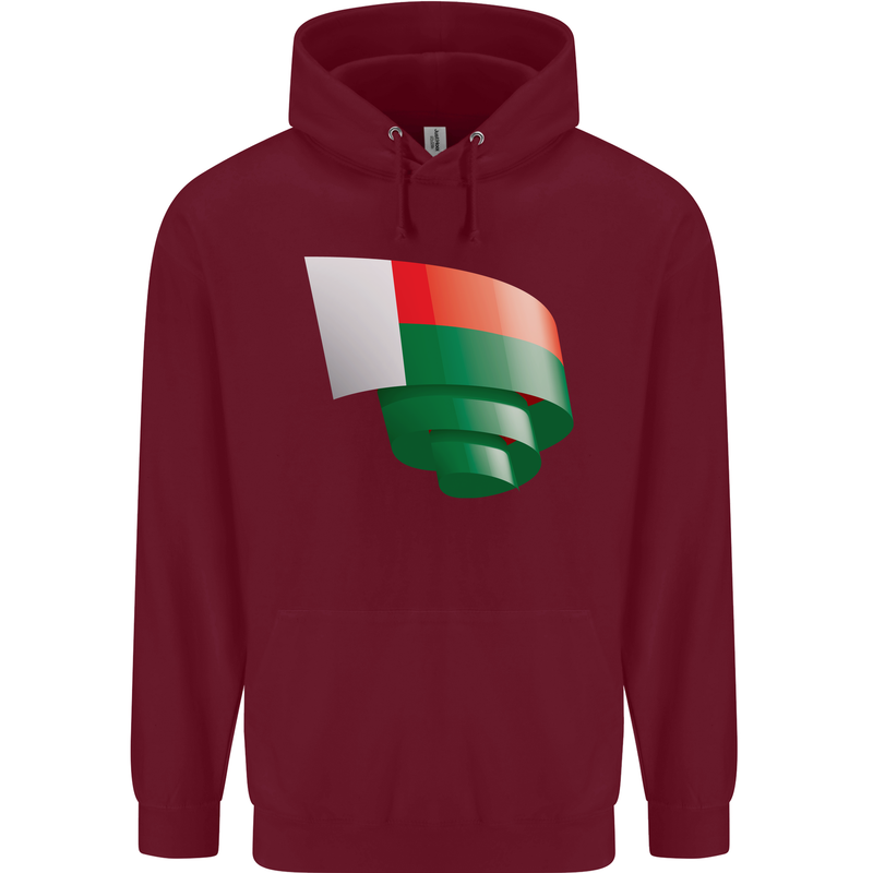 Curled Madagascar Flag Madagascan Day Football Mens 80% Cotton Hoodie Maroon