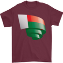 Curled Madagascar Flag Madagascan Day Football Mens T-Shirt 100% Cotton Maroon