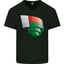 Curled Madagascar Flag Madagascan Day Football Mens V-Neck Cotton T-Shirt Black