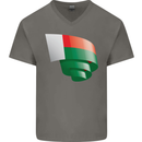 Curled Madagascar Flag Madagascan Day Football Mens V-Neck Cotton T-Shirt Charcoal