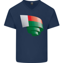 Curled Madagascar Flag Madagascan Day Football Mens V-Neck Cotton T-Shirt Navy Blue