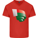 Curled Madagascar Flag Madagascan Day Football Mens V-Neck Cotton T-Shirt Red