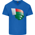 Curled Madagascar Flag Madagascan Day Football Mens V-Neck Cotton T-Shirt Royal Blue
