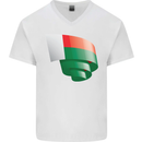 Curled Madagascar Flag Madagascan Day Football Mens V-Neck Cotton T-Shirt White