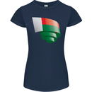 Curled Madagascar Flag Madagascan Day Football Womens Petite Cut T-Shirt Navy Blue