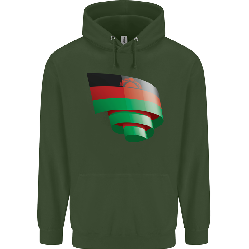 Curled Malawi Flag Malawian Day Football Mens 80% Cotton Hoodie Forest Green