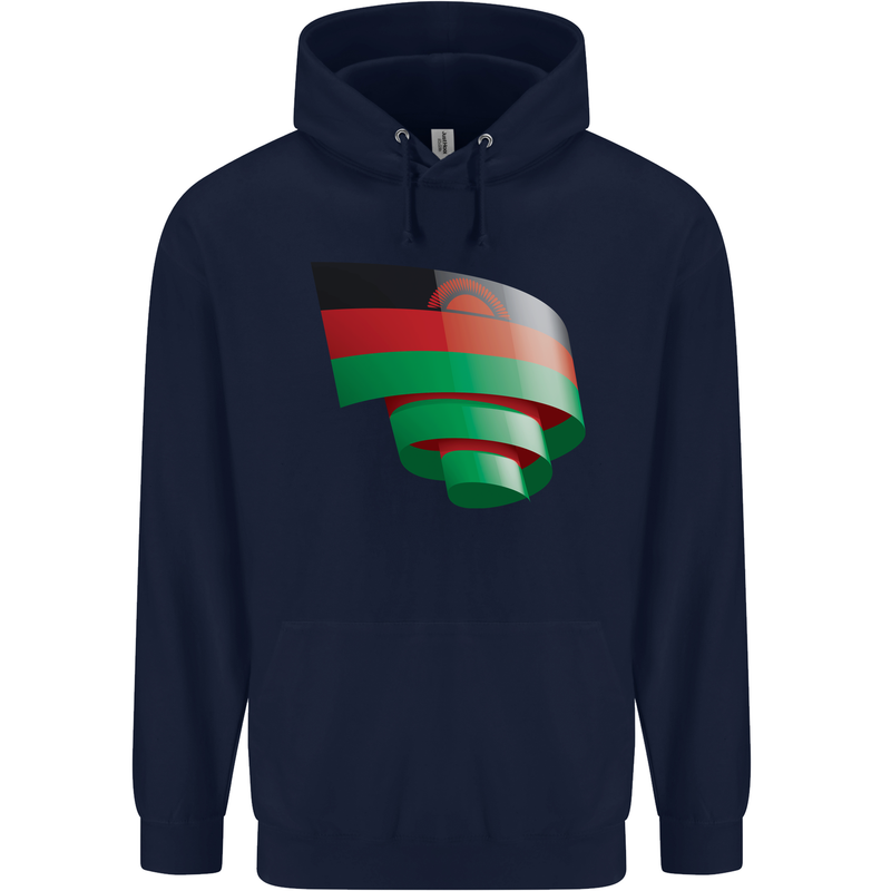 Curled Malawi Flag Malawian Day Football Mens 80% Cotton Hoodie Navy Blue