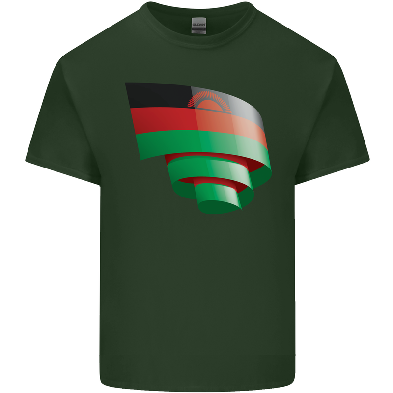 Curled Malawi Flag Malawian Day Football Mens Cotton T-Shirt Tee Top Forest Green