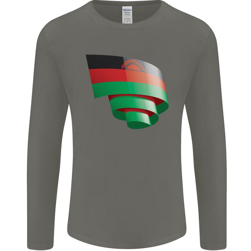 Curled Malawi Flag Malawian Day Football Mens Long Sleeve T-Shirt Charcoal