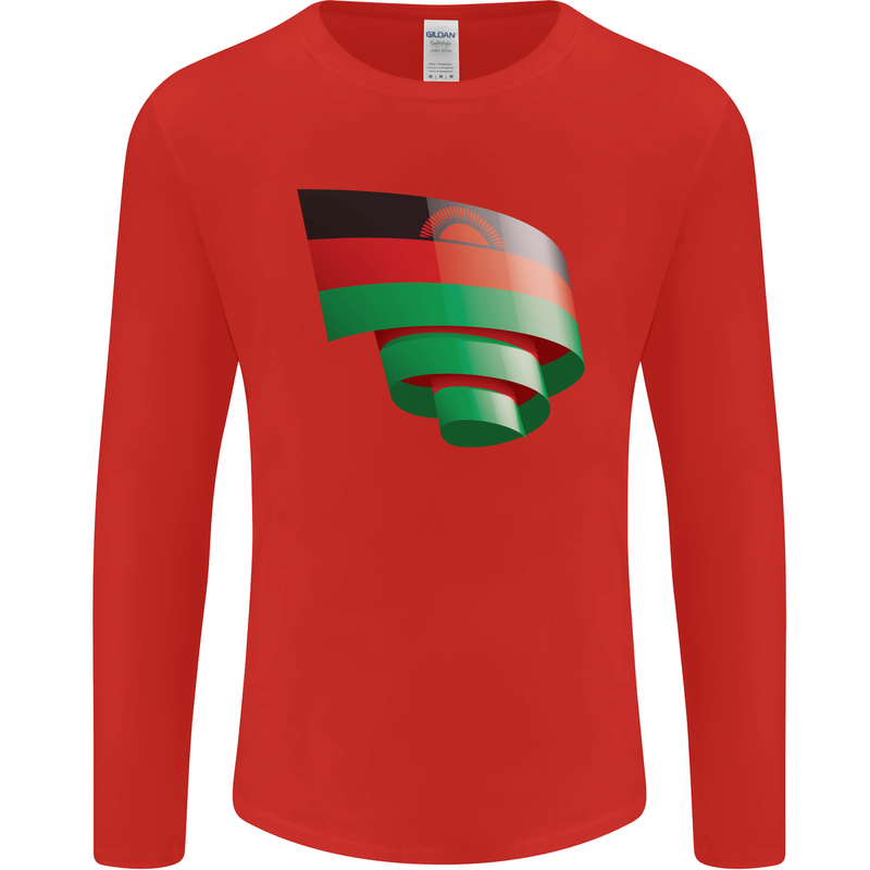 Curled Malawi Flag Malawian Day Football Mens Long Sleeve T-Shirt Red