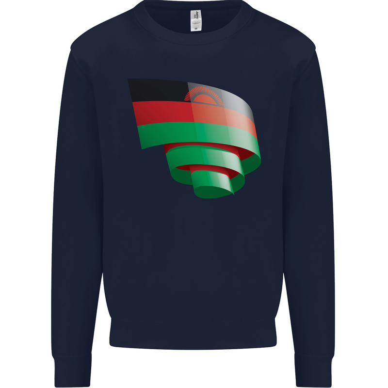 Curled Malawi Flag Malawian Day Football Mens Sweatshirt Jumper Navy Blue