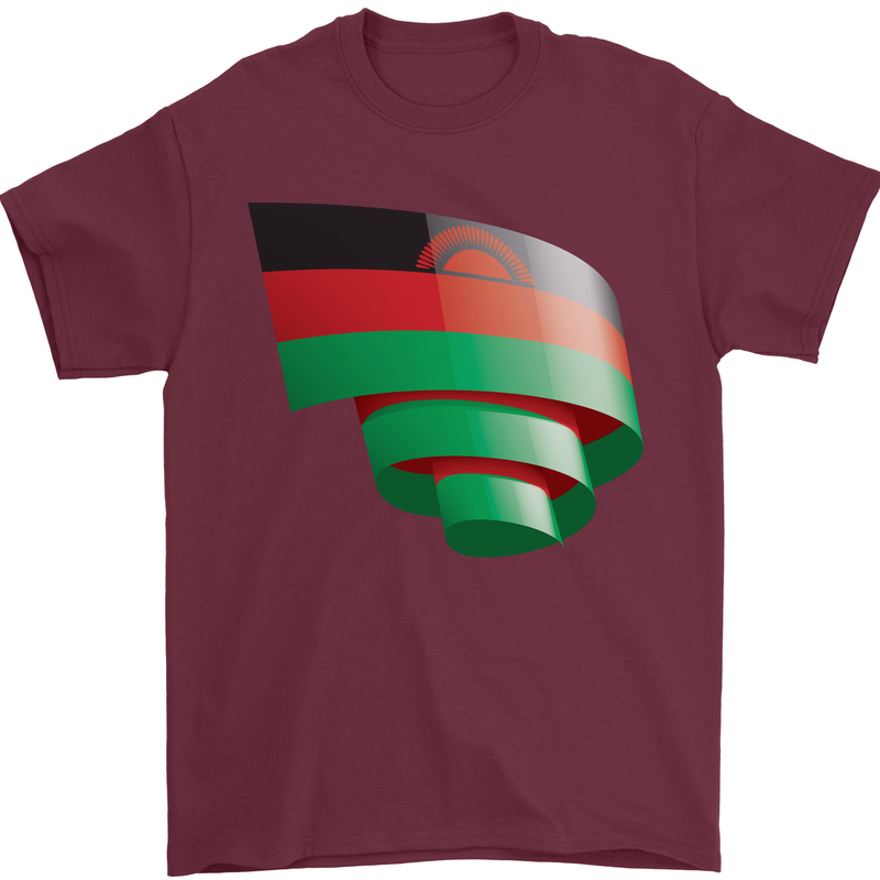 Curled Malawi Flag Malawian Day Football Mens T-Shirt 100% Cotton Maroon