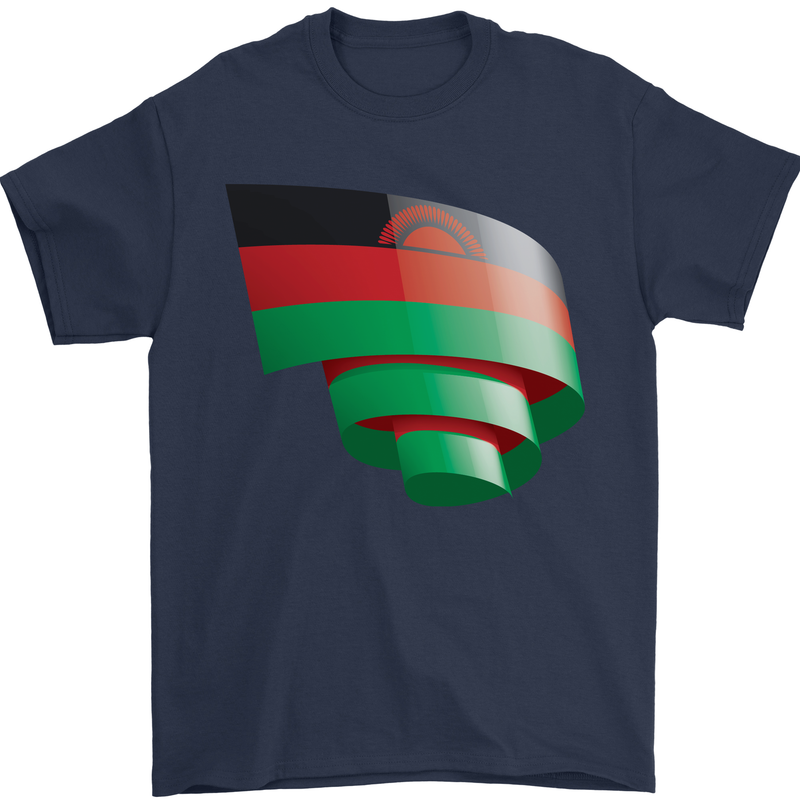 Curled Malawi Flag Malawian Day Football Mens T-Shirt 100% Cotton Navy Blue