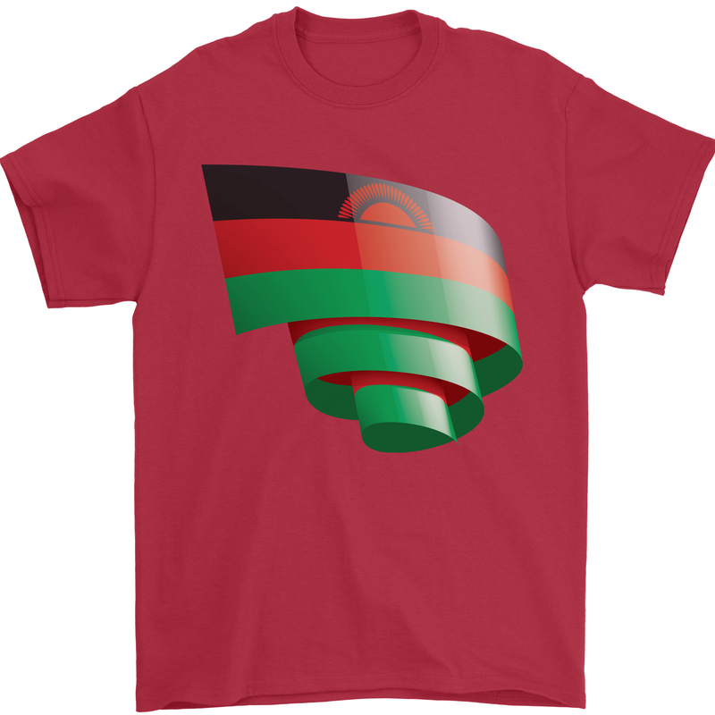Curled Malawi Flag Malawian Day Football Mens T-Shirt 100% Cotton Red