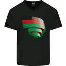 Curled Malawi Flag Malawian Day Football Mens V-Neck Cotton T-Shirt Black