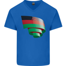 Curled Malawi Flag Malawian Day Football Mens V-Neck Cotton T-Shirt Royal Blue