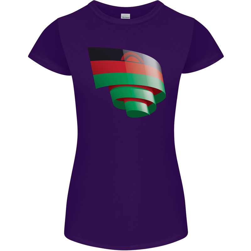 Curled Malawi Flag Malawian Day Football Womens Petite Cut T-Shirt Purple