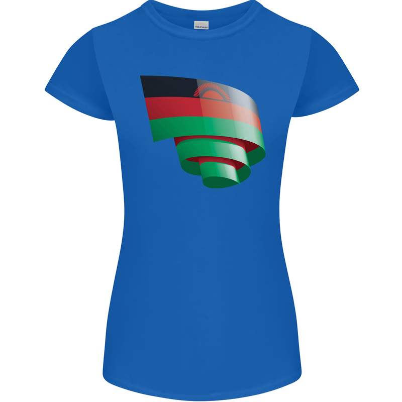 Curled Malawi Flag Malawian Day Football Womens Petite Cut T-Shirt Royal Blue