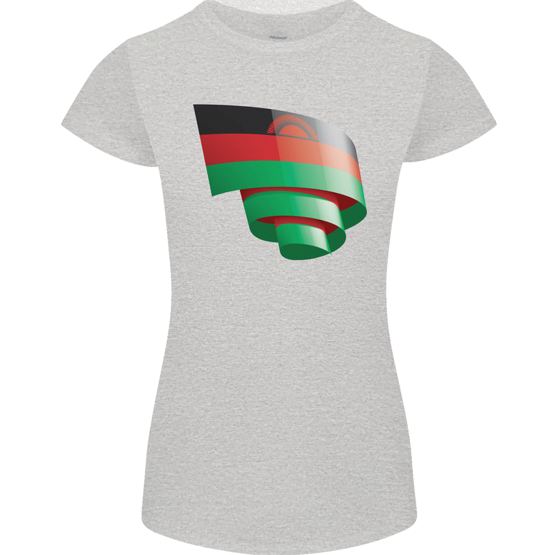Curled Malawi Flag Malawian Day Football Womens Petite Cut T-Shirt Sports Grey