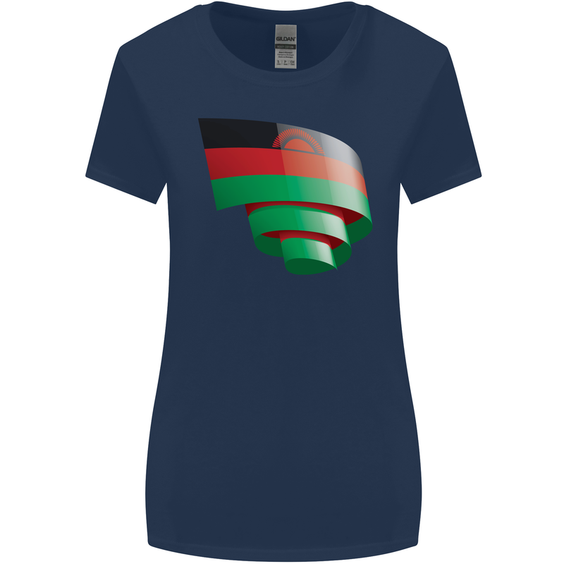 Curled Malawi Flag Malawian Day Football Womens Wider Cut T-Shirt Navy Blue