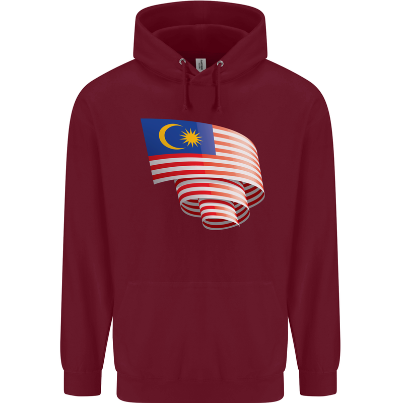 Curled Malaysia Flag Malaysian Day Football Childrens Kids Hoodie Maroon