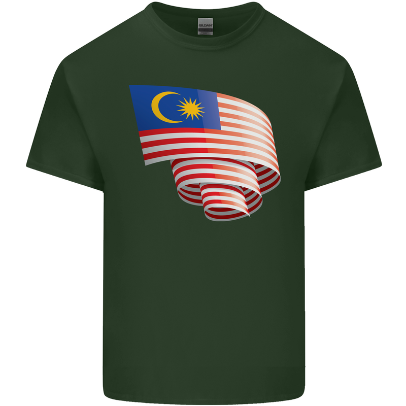 Curled Malaysia Flag Malaysian Day Football Mens Cotton T-Shirt Tee Top Forest Green