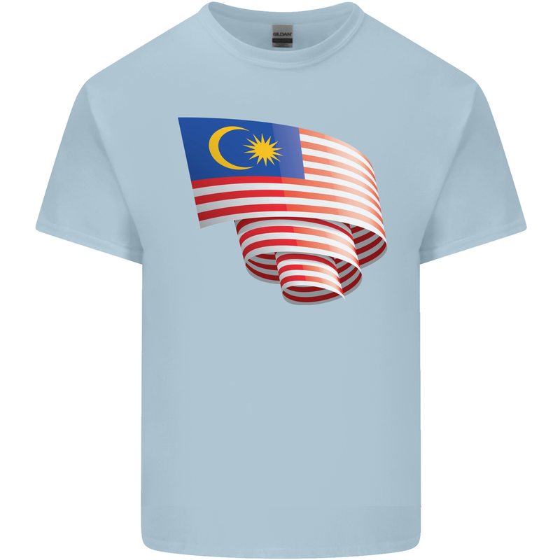 Curled Malaysia Flag Malaysian Day Football Mens Cotton T-Shirt Tee Top Light Blue