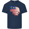 Curled Malaysia Flag Malaysian Day Football Mens Cotton T-Shirt Tee Top Navy Blue