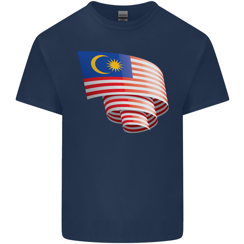 Curled Malaysia Flag Malaysian Day Football Mens Cotton T-Shirt Tee Top Navy Blue