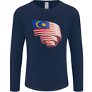 Curled Malaysia Flag Malaysian Day Football Mens Long Sleeve T-Shirt Navy Blue