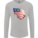 Curled Malaysia Flag Malaysian Day Football Mens Long Sleeve T-Shirt Sports Grey